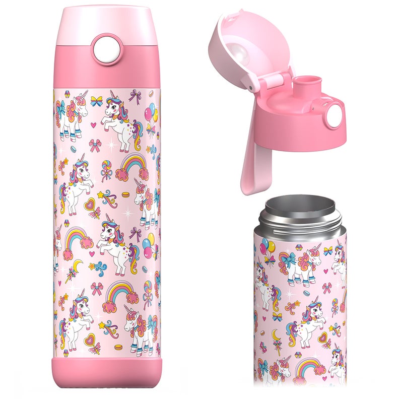 Jarlson® Mali Children's Water Bottle, Thermal Stainless Steel Water Bottle, BPA-Free, Leak-Proof, Children's Bottle with Chug Lid, Bottle for School, Nursery (Unicorn, 500 ml) - Image 1